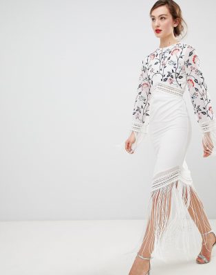 white long sleeve embroidered dress