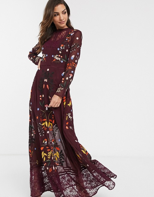 Frock & Frill long sleeve embroidered maxi dress