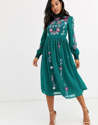 high neck long frock