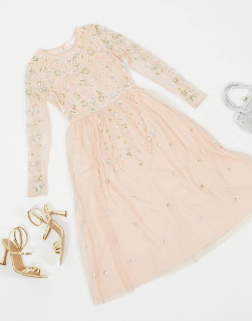 Frock & Frill - Robe mi-longue  à manches longues et ornements - Blush