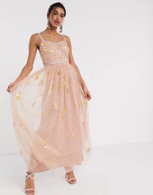blush tulle maxi dress
