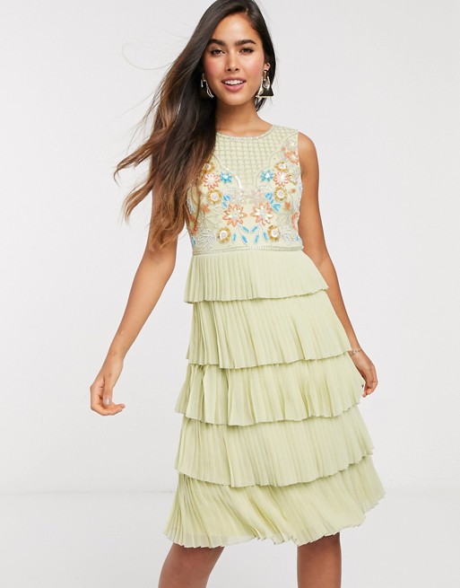 Frock & Frill tiered embellished mini dress in green
