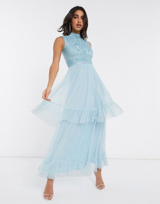 Frock & Frill tiered tulle maxi dress in blue