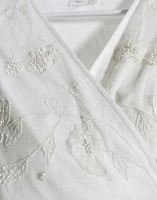 Frock & Frill - Vestito lungo a portafoglio ricamato avorio, 3 di 4