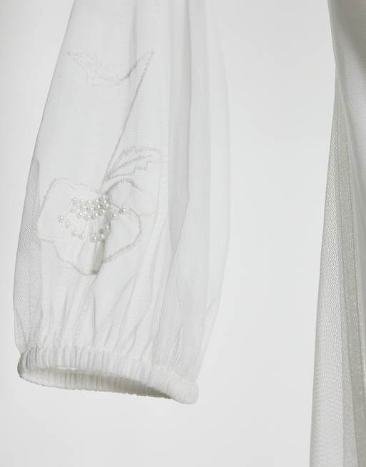 Frock & Frill - Vestito lungo a portafoglio ricamato avorio, 4 di 4