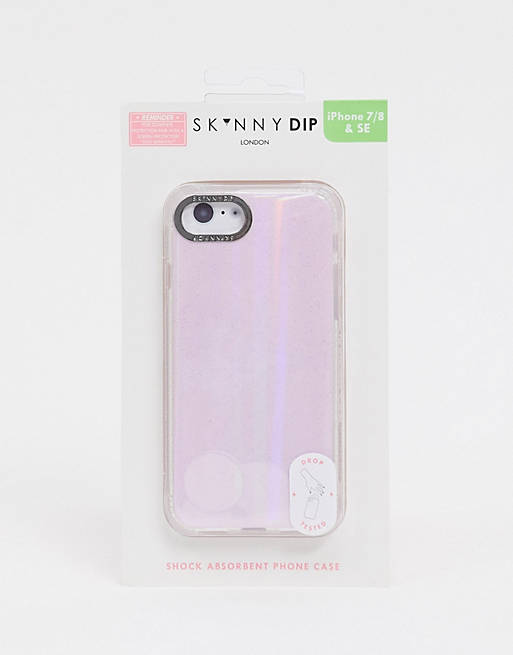 Funda de iPhone lila con diseño holográfico de Skinnydip