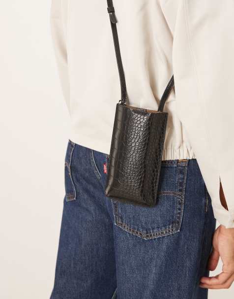 Funda para el móvil negra efecto piel de cocodrilo con correa bandolera de ASOS DESIGN - view 1