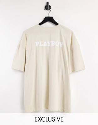 Футболка песочного цвета в стиле oversized с логотипом Missguided Playboy-Светло-бежевый цвет