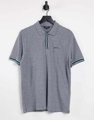 Футболки-поло  Asos Футболка-поло из пике с отделкой в полоску Ben Sherman-Серый
