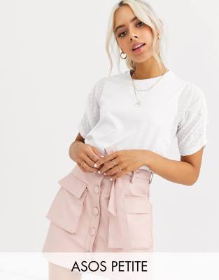 фото Футболка со сборками на рукавах asos design petite-белый asos petite