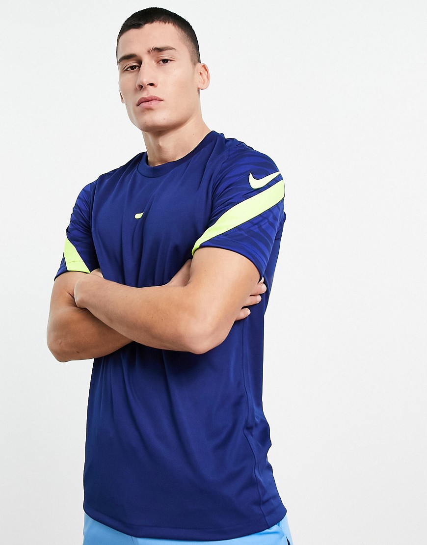 Футболка темно-синего и неоново-зеленого цветов Strike-Темно-синий Nike Football 12071659