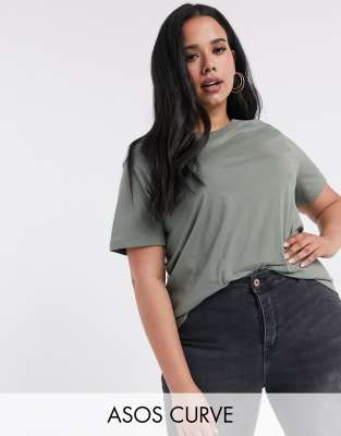 фото Футболка цвета хаки с круглым вырезом asos design curve-зеленый asos curve