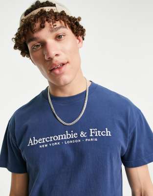 фото Футболка цвета моря с вышитым логотипом abercrombie & fitch-темно-синий