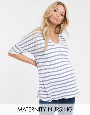 Для кормящих матерей Футболка в полоску с V-образным вырезом ASOS DESIGN Maternity-Многоцветный