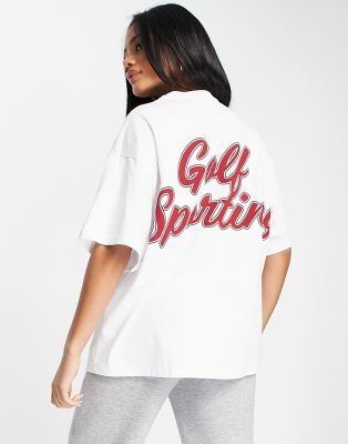 фото Футболка в стиле oversized с принтом "golf" asos 4505-белый