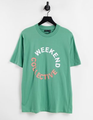 фото Футболка в стиле oversized цвета хаки с цветным логотипом asos weekend collective-зеленый цвет