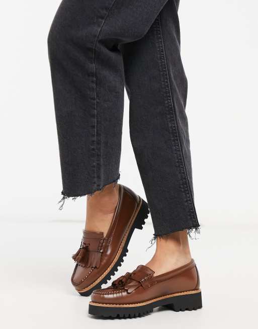 G H Bass Weejun 90 esther kiltie tassel flatform loafers in brown