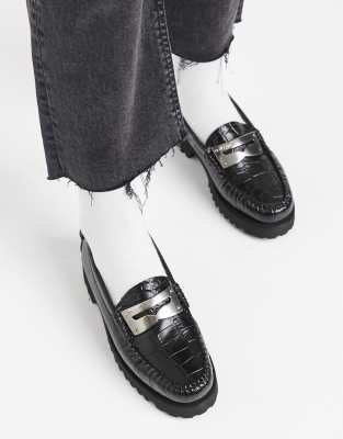 bass black and white loafers