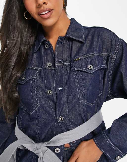 G-Star - 3301 - Echt boyfriend denim jack met riem in donkerblauw, 3 van 4