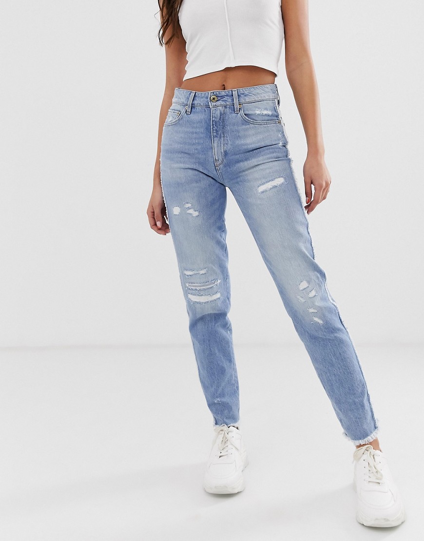 G-Star - 3301 - Gerafelde cropped jeans met hoge taille-Blauw