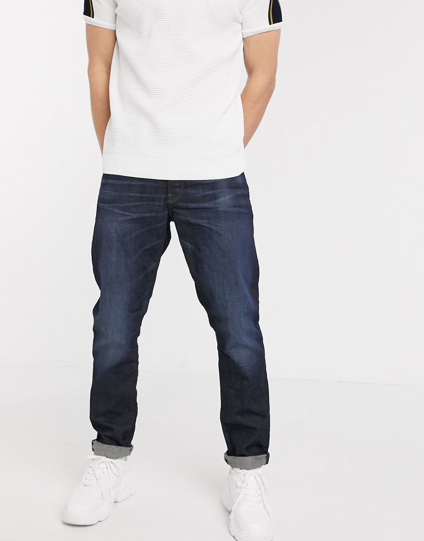 G-Star – 3301 – Mörka straight jeans i avsmalnande modell-Blå
