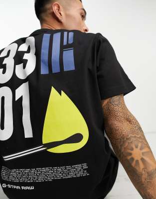 G-Star 3301 oversized flame back print t-shirt in black