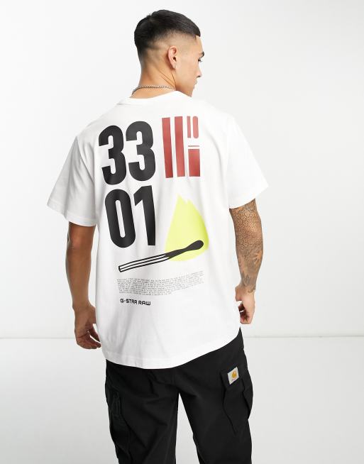 G-Star 3301 oversized flame back print t-shirt in white, 4 of 4