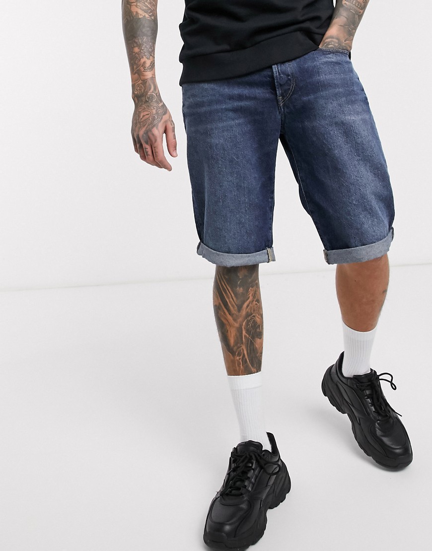 G-Star - 3301 - Pantaloncini di jeans lavaggio medio-Blu