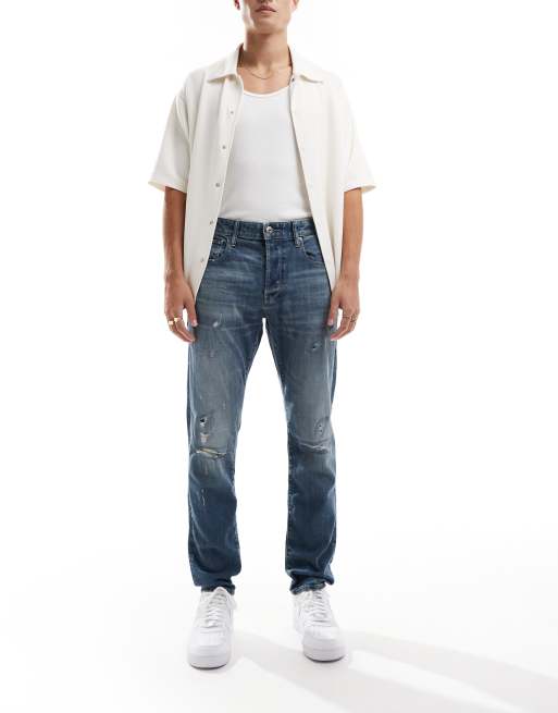 G-Star – 3301 – Schmale Jeans in mittlerer Waschung mit Zierrissen