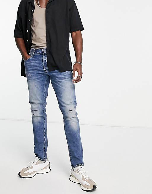 G-Star 3301 slim distressed jeans in mid wash