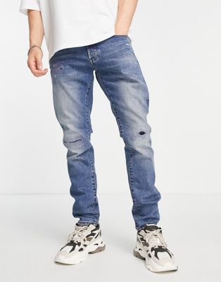 G-Star 3301 slim distressed jeans in mid wash