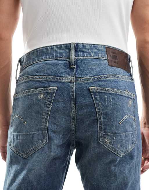 G-Star - 3301 - Smalle jeans i mellemblå vask med flænger, 4 af 5