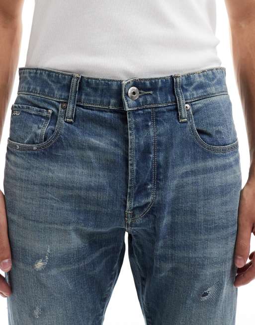 G-Star - 3301 - Smalle jeans i mellemblå vask med flænger, 5 af 5
