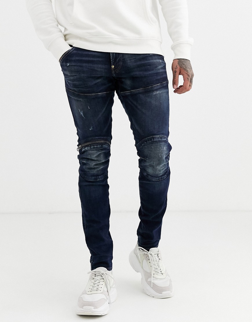 G-Star – 5620 – Skinny jeans i mellanblå tvätt med 3D-dragkedja vid knäet