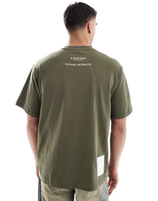 G-Star - Archive - T-shirt oversize kaki con stampa sul petto e sulla schiena, 4 di 4