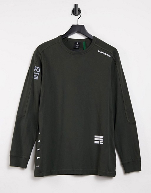 G-Star arm script detail long sleeve top in olive