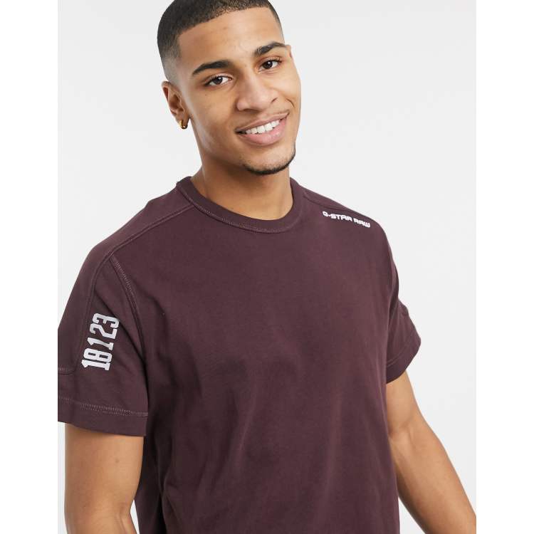 G-Star arm script detail t-shirt in burgundy ASOS