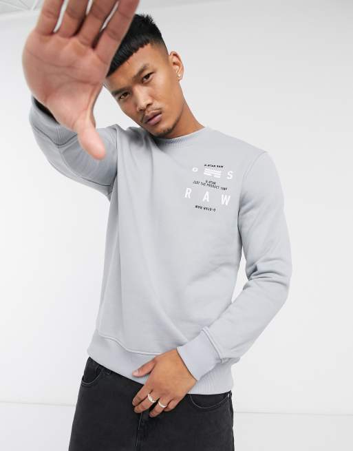 G Star Back Print Logo Crewneck Sweatshirt In Gray Asos
