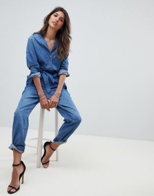 belted denim jumpsuit