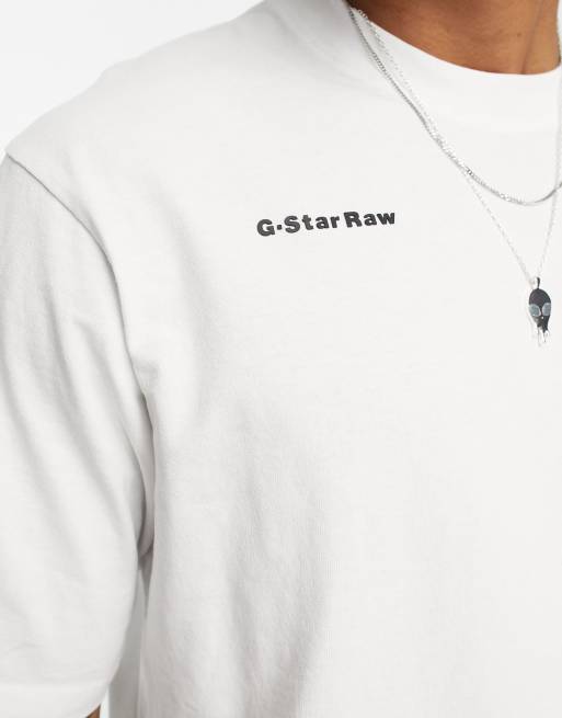 G-Star – Biały T-shirt o pudełkowym kroju z logo, 3 z 4