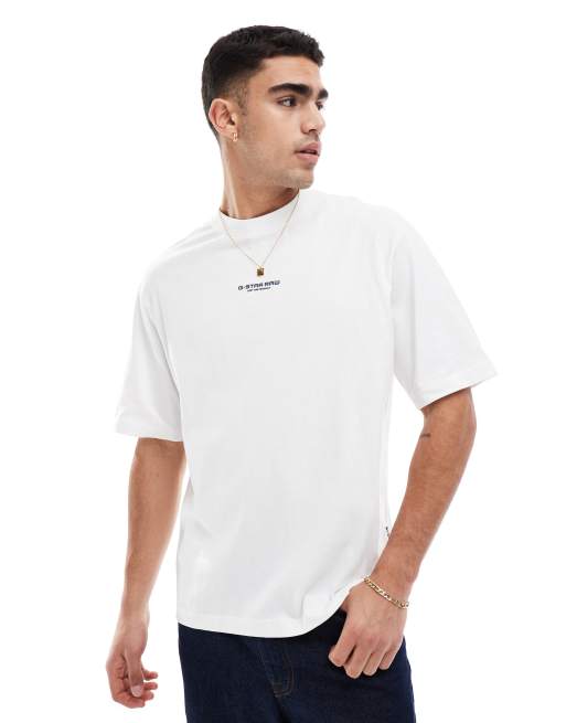 G-Star – Biały T-shirt oversize z nadrukiem na plecach, 4 z 4