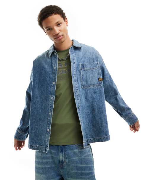 G-star boxy oversized denim overshirt in midwash blue - view 1
