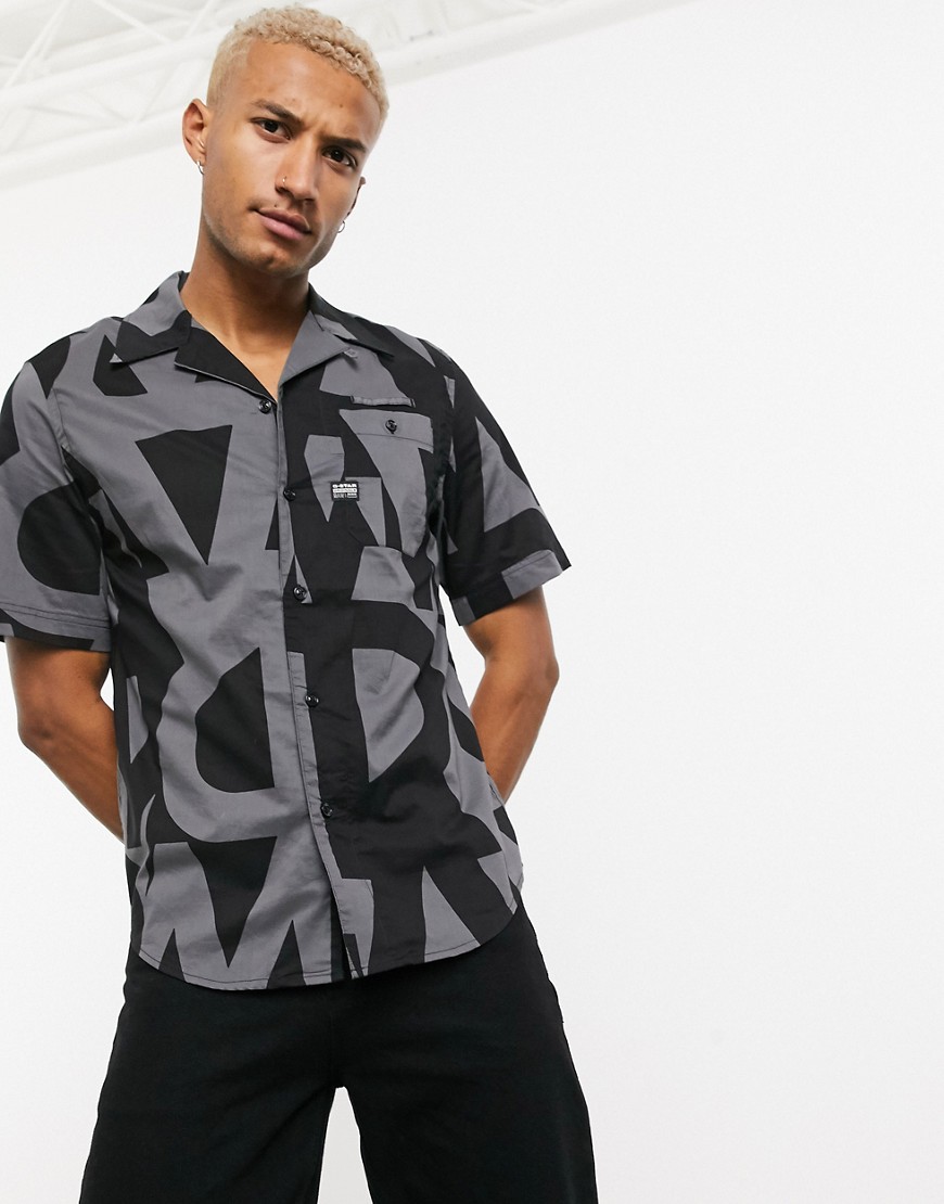 G-Star – Bristum – Svart kortärmad skjorta med heltäckande mönster