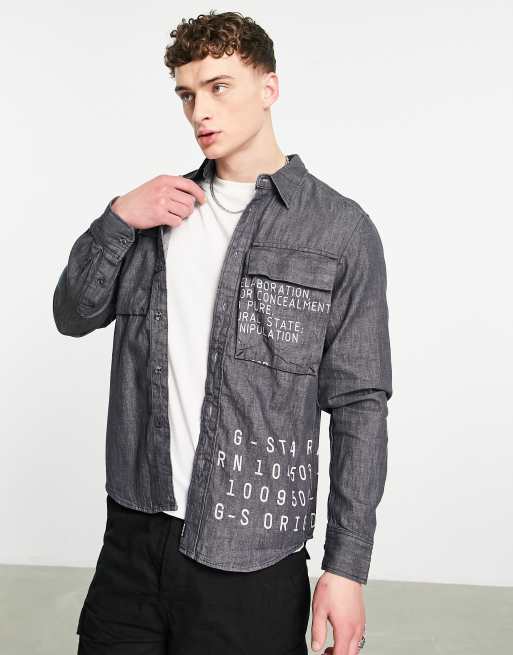 G-Star - Chemise en jean à inscription - Bleu 