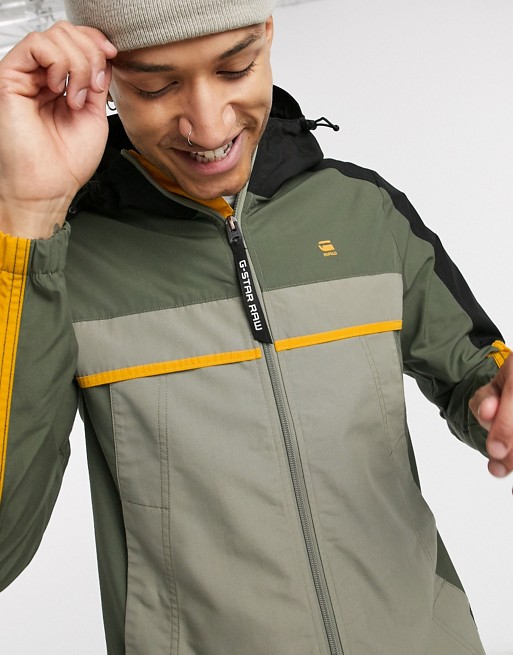 G-Star colourblock hooded jacket in khaki