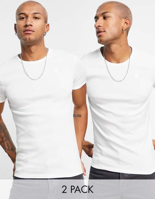 nieuws Moeras vertrekken G-Star cotton tonal logo slim fit 2-pack t-shirt in white | ASOS