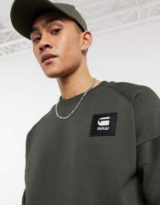 G-Star cut and sew logo sweat in khaki-Green