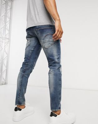 G-Star – D-Staq 3D – Schmal geschnittene Jeans in mittelblauer Aged-Waschung
