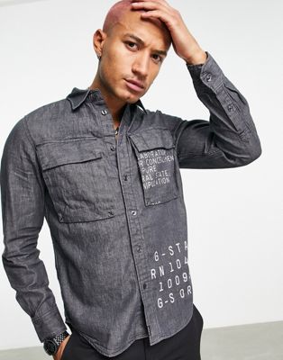 G-Star denim shirt with text in blue