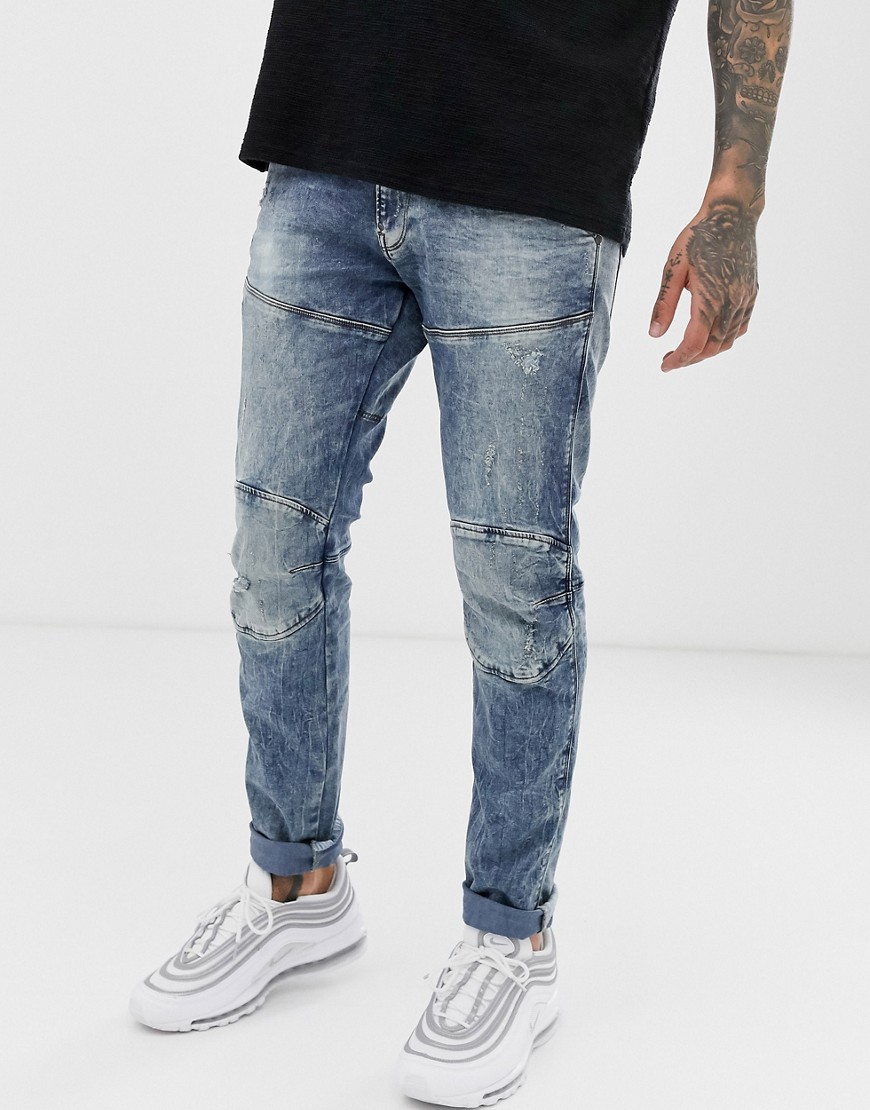 G-Star – Elwood – Skinny jeans i medium aged-tvätt-Blå